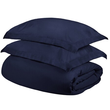 Homeroots Navy Blue Twin Cotton Blend 400 Thread Count Washable Duvet Cover Set 528333