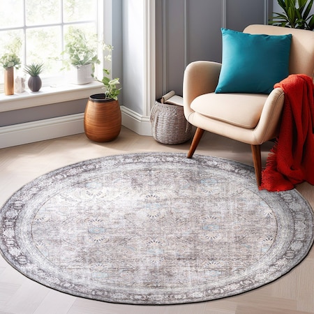 World Rug Gallery Vintage Inspired Machine Washable Non Slip Area Rug 8 ft Round Olive 6029OLIVE8RND