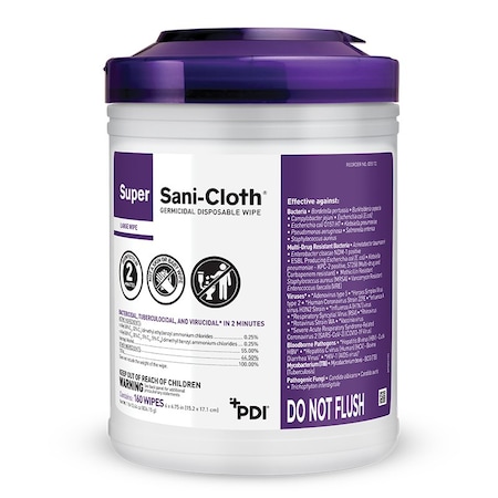 Heritage Bag Super Sani-Cloth Disposable Wipe 6"X6.75" Germicidal LG Canister 160 Wipes Q55172