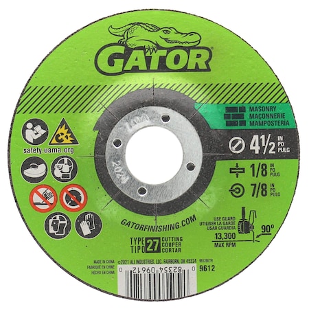 Gator Finishing 4.5 in. X 1/8 in. X 7/8 in. Masonry Cut-Off Wheel, Type 27 9612