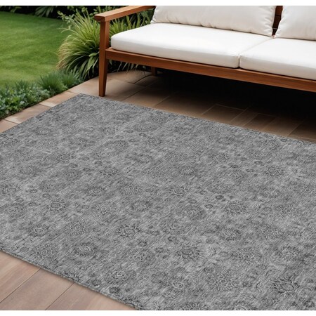 Homeroots 9' X 12' Gray Silver And Charcoal Floral Washable Indoor Outdoor Area Rug 582276
