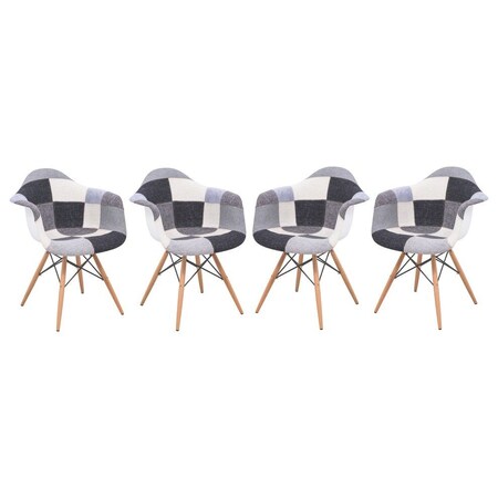 Leisuremod Willow Patchwork Fabric Eiffel Accent Chair, Patchwork, 4PK W24FC4