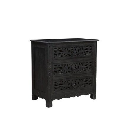 Homeroots 30" Black Solid Wood Distressed Three Drawer Nightstand 521194