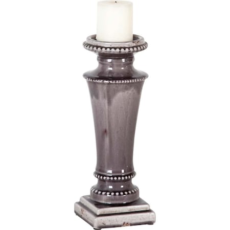 Homeroots 14" Gray Distressed Ornate Ceramic Tabletop Pillar Candle Holder 608511