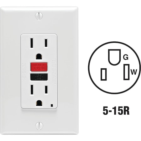 Leviton SmartlockPro Self-Test 15A White Residential Grade 5-15R GFCI Outlet with Wall Plate C42-GFNT1-RNW