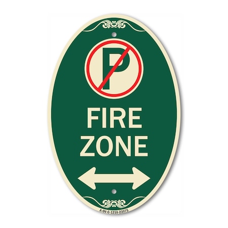 Signmission Fire Zone No Parking Symbol and Arrow Pointi, 12 In X 18 In Architectural, Heavy Gauge Aluminum A-OV-G-1218-23975