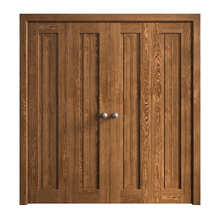Sartodoors Sliding Closet Double Bi-fold Doors 96 x 96 inches, Ego 5006 Cognac Oak Veneer, Sturdy Tracks Mold EGO5006DBF-DKO-96x96 (4* 24x96)