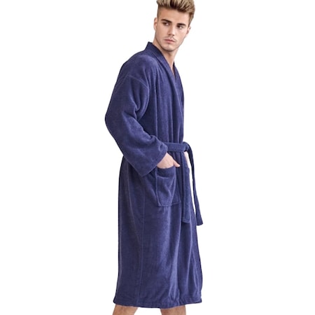Towelsoft Unisex Men's Terry Dark Blue-Navy-Bathrobe One Size RM-MEN-TRY-NVY-OS