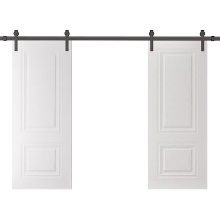 Sartodoors Double Barn Door 64 x 96 inches, BASIC 9772 White, 13FT Rail Track Set, Solid Panel Interior Door BASIC9772DB-B-SKIN-6496