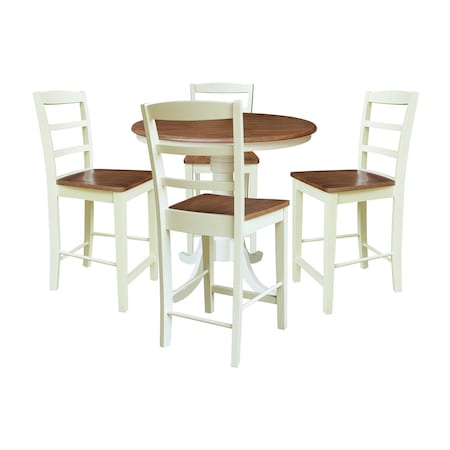Whitewood Industries Rectangular Fixed Top Table W/ 4 Counter Height Stools, 36 in W, 35.1 in L, 36 in H, Parawood, 5 K79-36RT-6B-S402-4