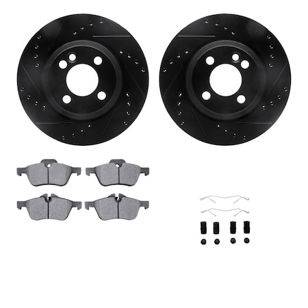 Dynamic Friction Co DFC Rotors-Drilled & Slotted-Black w/ EURO 5000 Ceramic Brake Pads Incl Hdw 8612-32005