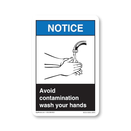 Signmission OSHA Sign, Avoid Contamination Wash Your Hands, Size: 14in X 10in Alum Sign, 10" W, 14" L, Landscape OS-CL-A-1014-L-19973