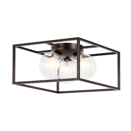 Jonathan Y Kyle 14" 3-Light Modern Farmhouse Metal/Iron Open-Caged LED Flush Mount, Oil Rubbed Bronze JYL7911A