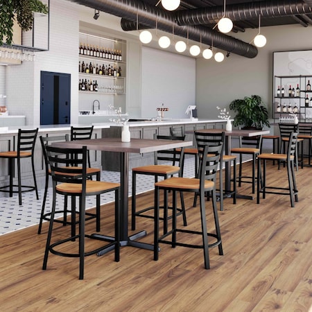 Flash Furniture HERCULES Black Ladder Back Metal Restaurant Counter Stool - Natural Wood Seat XU-DG697BLAD-24-NATW-GG