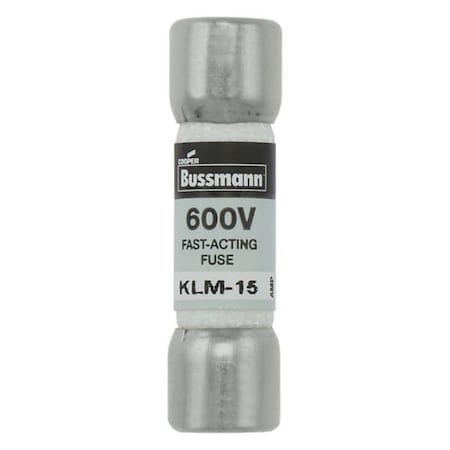 Eaton Bussmann fuse, 15 A, Non-indicating, Ferrule end x ferrule end, 50 kAIC at 600 Vdc, 10PK KLM-15