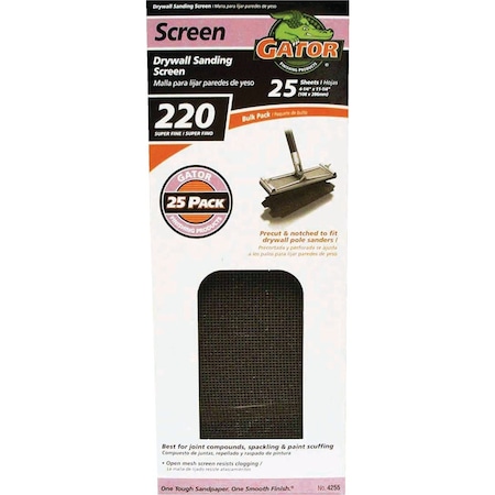 Gator Blade Grit 220 Grit 4-3/8''x11'' Precut Drywall Sanding Screen, 25PK 4255