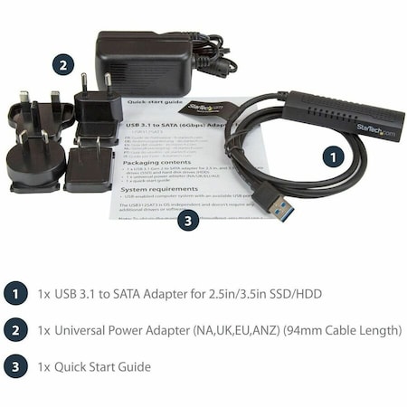 Startech.Com SATA TO USB CABLE - USB 3.1 10GBPS - SATA III 6GBPS - 2.5 / 3.5IN SSD OR HDD USB312SAT3