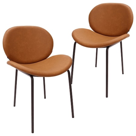 Leisuremod Servos Dining Side Chair with Upholstered Leather Seat and Iron Frame in Dark Brown, 2PK SCBL-22DBR2