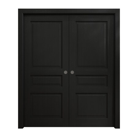 Sartodoors Sliding French Double Pocket Doors 36 x 96 inches, Ego 5012 Painted Black Oak, Kit Rail Hardware , EGO5012DP-CHK-3696