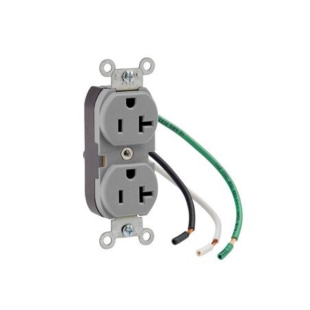 Leviton Industrial Series Heavy Duty Grade Duplex Receptacle, 20 Amp, 125 Volt 5362-LGY