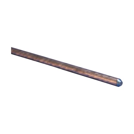 Nvent Erico Pointed End Ground Rod: 5/8 in Dia, 4 ft L, Copper Bonded Steel 615840