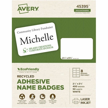 Avery Dennison BADGE, NAME, ECO, 8UP, WHT 45395