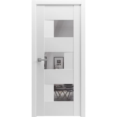 Vdomdoors Solid French Door Opaque Glass Sete 6999 White Silk with Mirror Single Regular Panel Frame Handle SETE6999ID-WS-2896