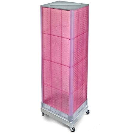 Azar Displays Four-Sided Pegboard Tower Floor Display, Rotating Wheeled Base, 16 in W x 67 in H, Pink 700407-PNK