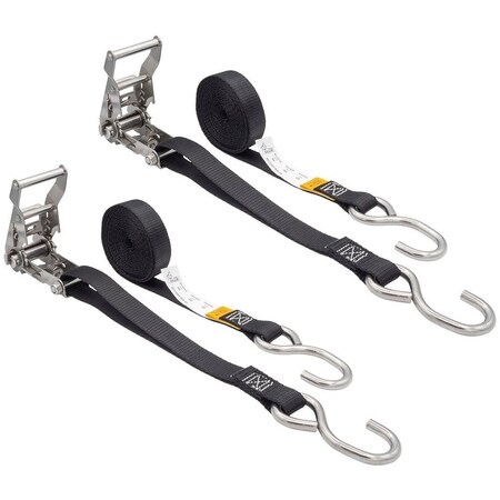 Mytee Products 2PK 1inx10ft Stainless Steel Ratchet Straps w/S-Hooks for Saltwater - 765 lbs BS, 2PK RS110SH-BLK-SSx2