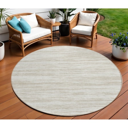 Homeroots 8' Ivory And Beige Round Abstract Washable Indoor Outdoor Area Rug 613105
