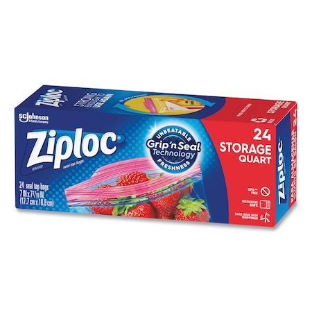 Ziploc Seal Top Bags, Quart, 7.44in x 7in, Clear, 24PK 314466