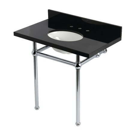 Kingston Brass 36" Black Granite Console Sink with Brass Legs, 8-Inch, 3-Hole, Black Granite/Polished Chrome KVPK36KB1