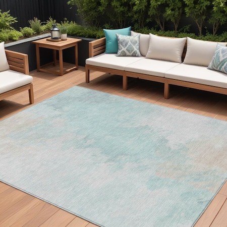 Homeroots 8' X 10' Pale Aqua Beige And Ivory Abstract Washable Indoor Outdoor Area Rug 617416