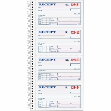 Tops Business Forms Tops Money/Rent Receipt Book, 2-Part, Carbonless, 11" x 5-1/4", White/Canary, 200 Sets/Book 4161