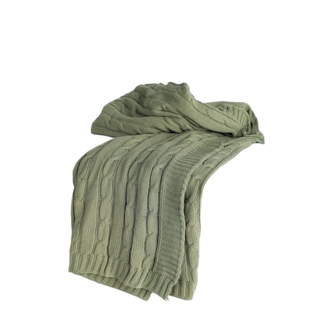 Homeroots 50" X 60" Olive Green Cotton Knitted Striped Throw Blanket 518768