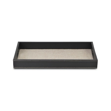 Homeroots Black and Cream Faux Leather and Linen Serving Tray 399624