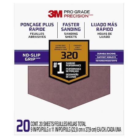 Bercom 9in x 11in 3M SHCP320-PGP20T Pro Grade Precision Faster Sanding, Sanding Sheets, 320-Grit 2000-FD