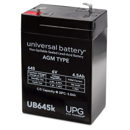Upg Sealed Lead-Acid Battery, 6V, Lead Acid Chemistry UB645