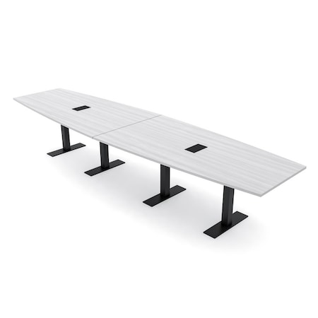 Skutchi Designs 14ft Conference Table With Power Unit | 14 Person Modular Boat Meeting Table | Harmony Series HAR-BOT-48X168-T.BK-WA7976-EBLK