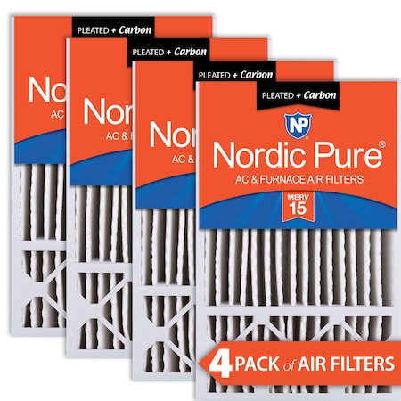 Nordic Pure 16x25x5 Plus Carbon Pleated Air Filter, High Capacity, MERV 15, 4 PK 16x25x5HM15+C-4