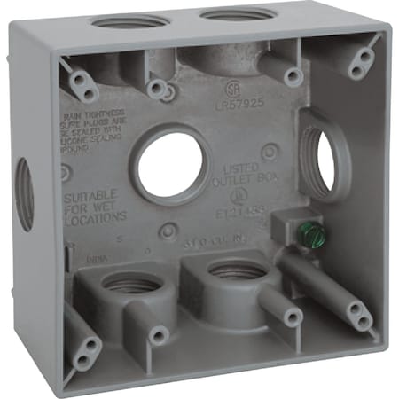 Southwire 2-Gang 1/2'' 7-Hole Side-Hole Gray Weatherproof Junction Box WB2750X-UPC