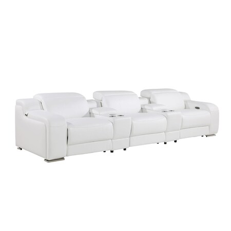 Homeroots 129" White Italian Leather Reclining USB Sofa 632869