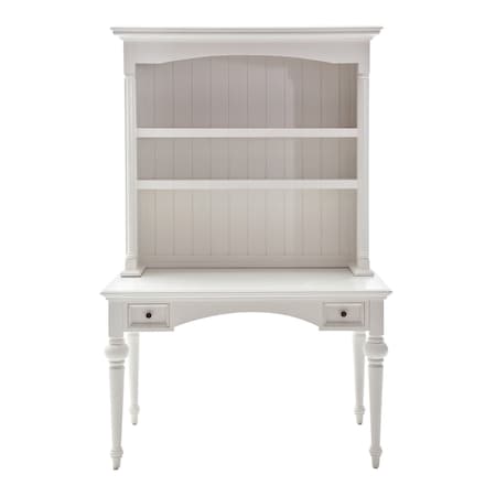Homeroots 47" White Solid Wood Computer Desk With Hutch With Two Drawers 397849