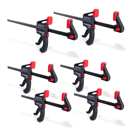 Powertec 6in and 12in Bar Clamps with Spreader, Trigger Clamps, One-Handed Carpenter Quick Clamp Sets 71787N