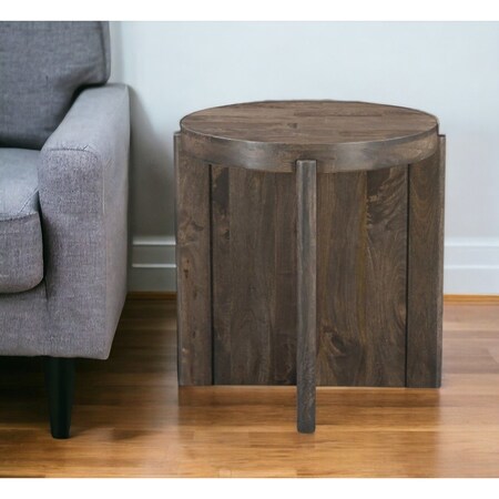 Homeroots 24" Brown Solid Wood Round Cross Leg End Table 565310