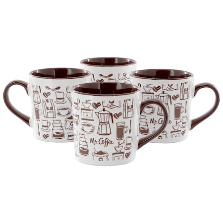 Mr. Coffee Vintage Brew 4 Piece 18 Ounce Coffee Maker Stoneware Mug Set in Brown 750123591M