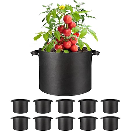 Healsmart Simple Deluxe Grow Bags 5 Gallon Planter Pots with Handles, Thickened Nonwoven Fabric, Black, 10PK GLGROWBAG5X5BLKV3X2