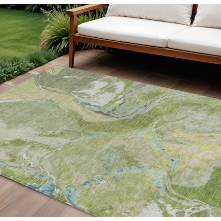 Homeroots 8' X 10' Green Blue And Gray Abstract Washable Indoor Outdoor Area Rug 597773