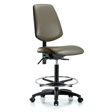 Blue Ridge Ergonomics Vinyl Chair, High Bench, Med Back, Tilt, Foot Ring, Casters, Taupe BR-VHBCH-MB-RG-T1-A0-CF-RC-8809