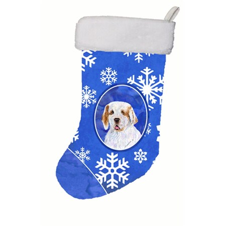 Carolines Treasures 11 W x 8 H in. Clumber Spaniel Winter Snowflakes Christmas Stocking SS4638-CS